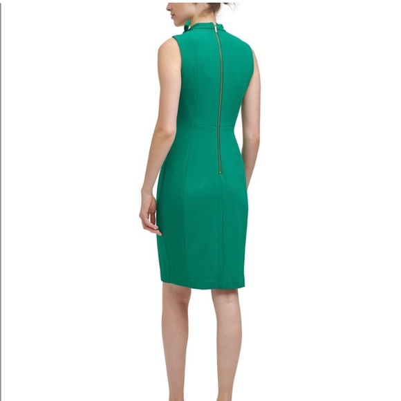 💚 NWT! Green CALVIN KLEIN Tie Neck Sleeveless Dress - Size 6 - Picture 3 of 10